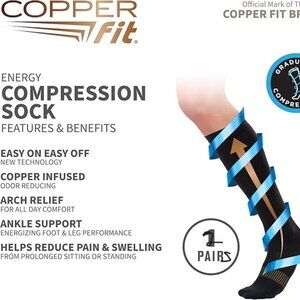 Copper Fit Unisex Easy On/Off Energy Compression Socks Black Color 2 Pair Bundle